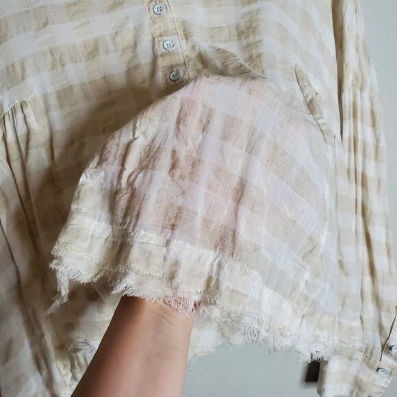 Free People Let It All Go Gingham Check Hooded Swing Top XS Oversized Boho Fall - Picture 12 of 15